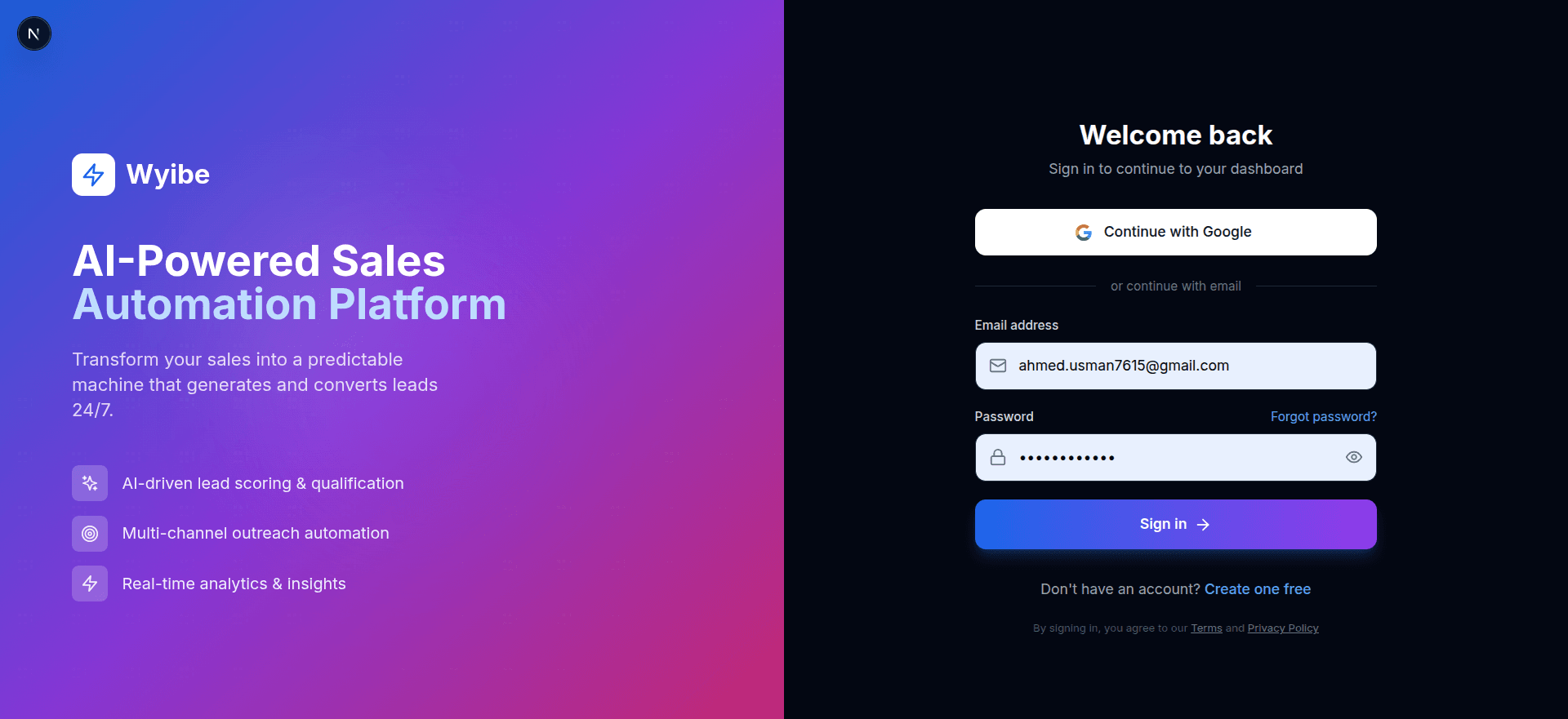 Wyibe Platform Dashboard